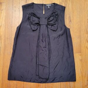 Kristin Davis M Tank Top Black Silk Oversized Bow Sleeveless Whimsigoth Feminine